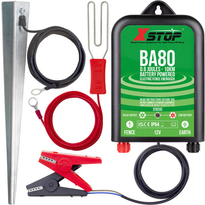 X-Stop BA80 12v Battery Powered Electric Fence Energiser Fencer for Horses 0.6J - 10Km