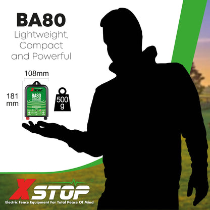 X-Stop BA80 12v Battery Powered Electric Fence Energiser 0.6J - 10Km | X-Stop