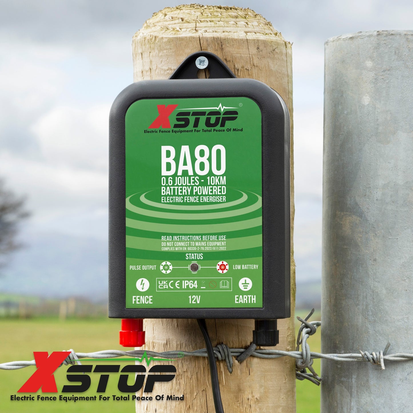 X-Stop BA80 12v Battery Powered Electric Fence Energiser Fencer for Horses 0.6J - 10Km