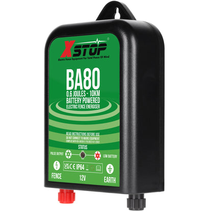 X-Stop BA80 12v Battery Powered Electric Fence Energiser Fencer for Horses 0.6J - 10Km