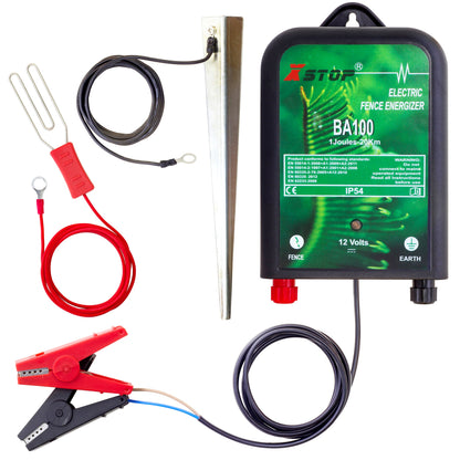 BA100 12v Battery Powered Electric Fence Energiser 1.0J - 20Km | X-Stop